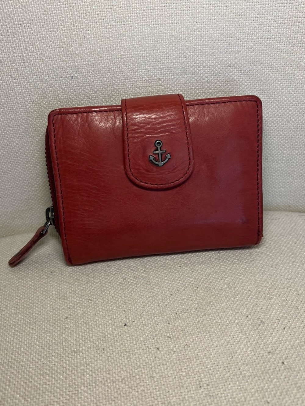 Harbour 2nd Red Leather Snap Wallet with Anchor Accent